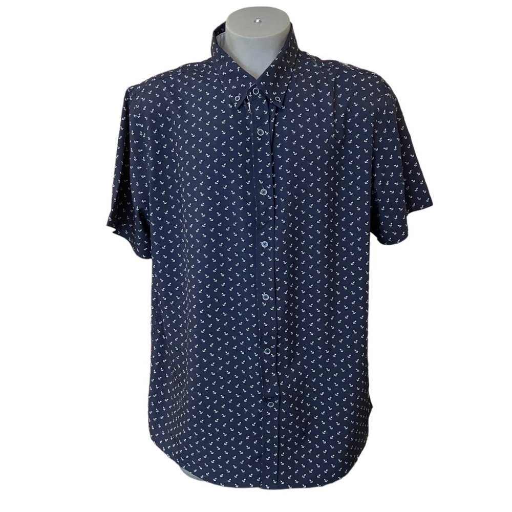 Fried Premium Denim Collections Shirt Men 2XL Slim Fit Navy Blue White Anchor